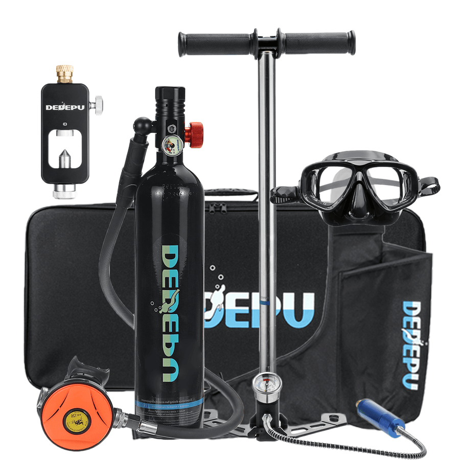 DEDEPU 6 Pcs Diving Scuba Tank Oxygen Cylinder Pump Air Adapter Diving Glasses Underwater Breathing Equipment with Storage Bag - MRSLM