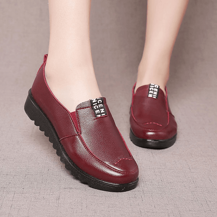 Women Flat Casual Breathable Shoes Leather Slip on Loafers - MRSLM