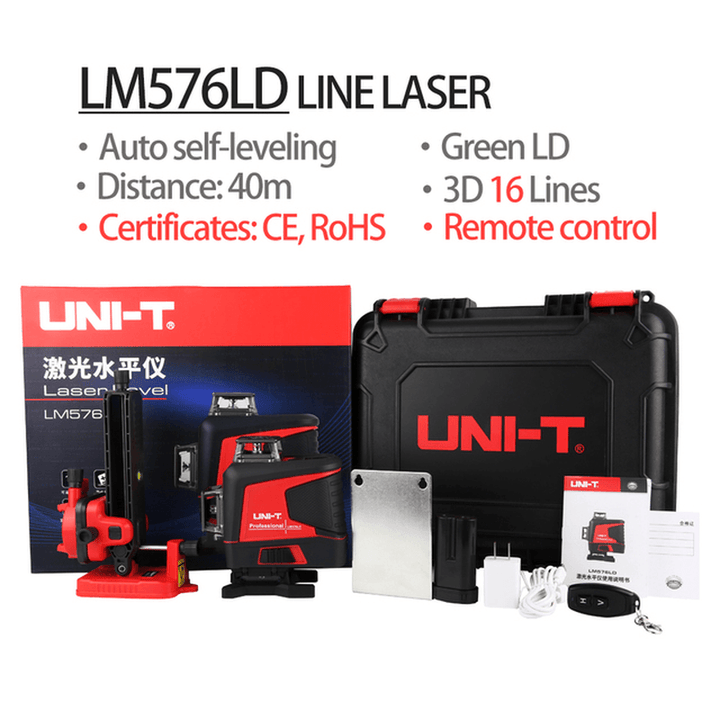 UNI-T LM576LD Laser Level 16 Lines 3D Green Horizontal Vertical Line Laser with Auto Self-Leveling Remote Control Indoor Outdoor - MRSLM