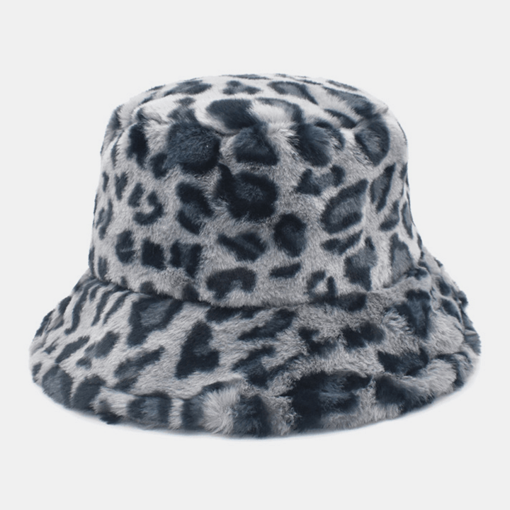 Women Lamb Hair Warm Soft Leopard Pattern Casual Personality Bucket Hat - MRSLM