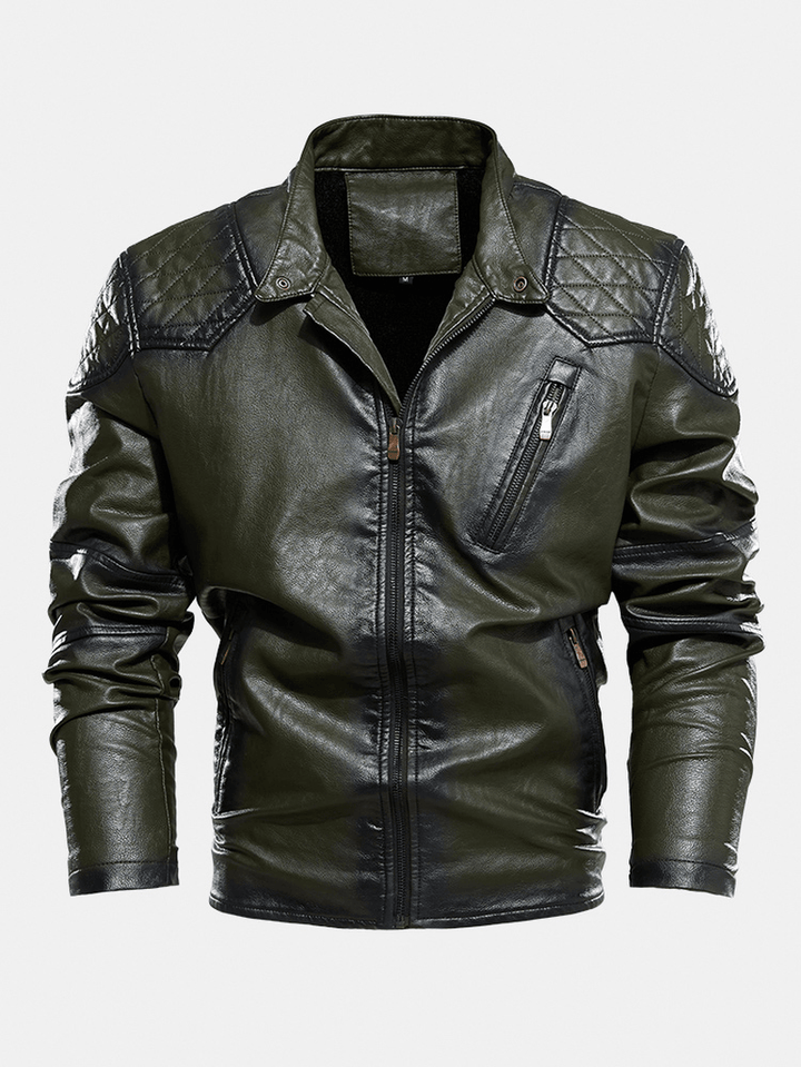 Mens Zip Front Velvet Lined PU Jacket with Zipped Welt Pocket - MRSLM