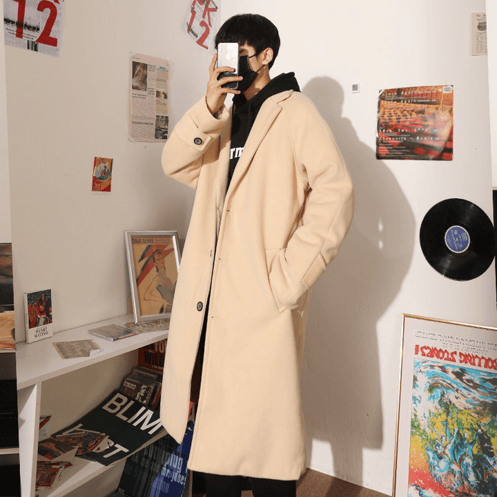 Men'S Woolen Coat in Autumn and Winter Mid Length over the Knee Trench Coat - MRSLM