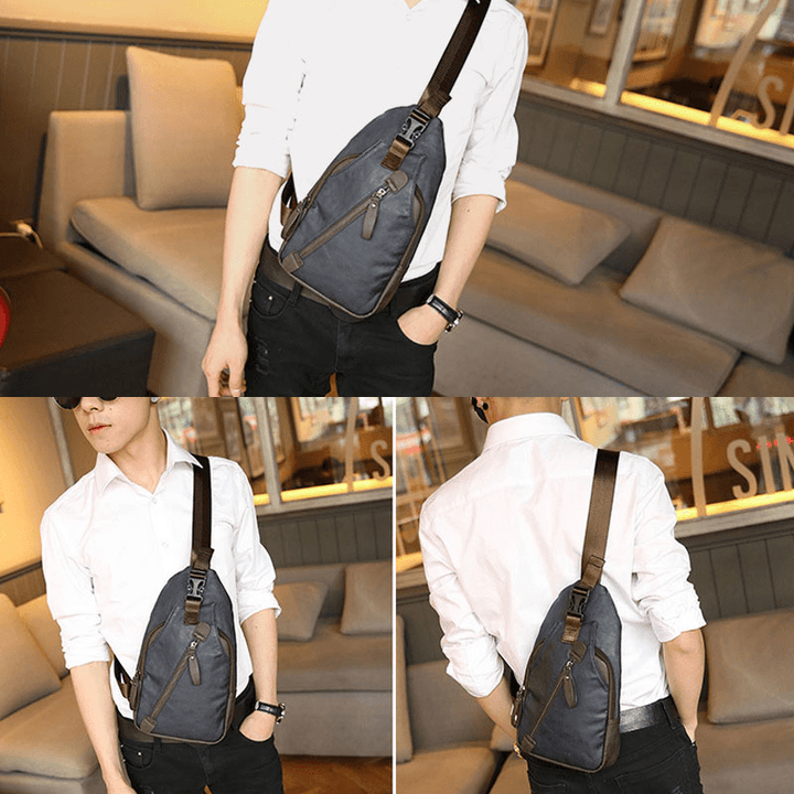 Men PU Leather Multi-Pocket Waterproof Casual Crossbody Bag Chest Bag Sling Bag - MRSLM