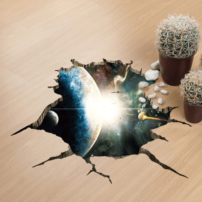 Miico Creative 3D Space Universe Planets Broken Wall Removable Home Room Wall Decor Sticker - MRSLM