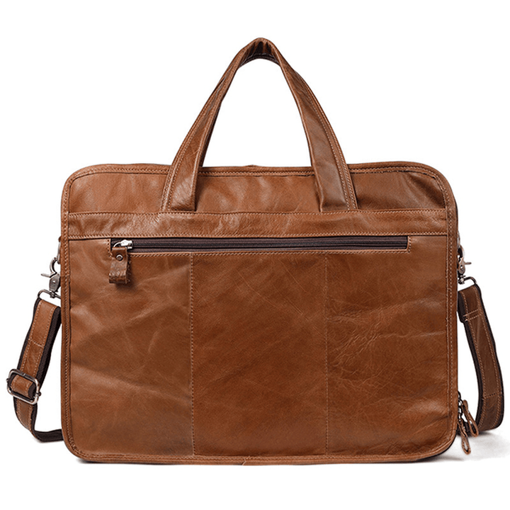 Men Genuine Leather Business Large Capacity 13.3 Inch Laptop Bag Handbag Briefcase - MRSLM