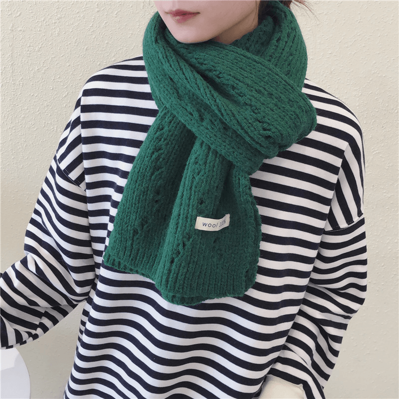 Pure Color Knitted Hollow Thick Warm Scarf - MRSLM