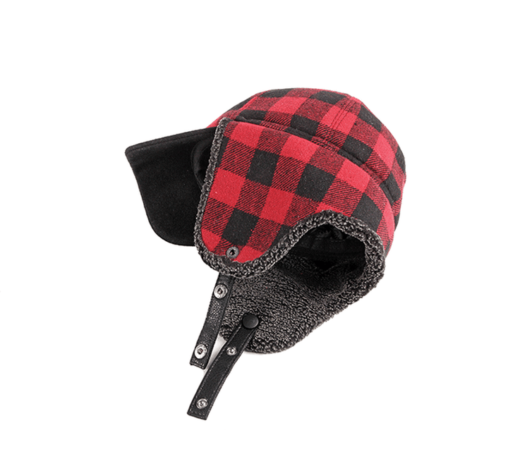 Trendy plus Velvet Thick Plaid Ear Protection Cotton Cap Men - MRSLM