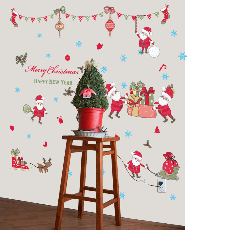 Miico SK9099 Wall Sticker Living Room Xmas Santa Claus Elk Stickers Window Showcase Christmas Decoration - MRSLM