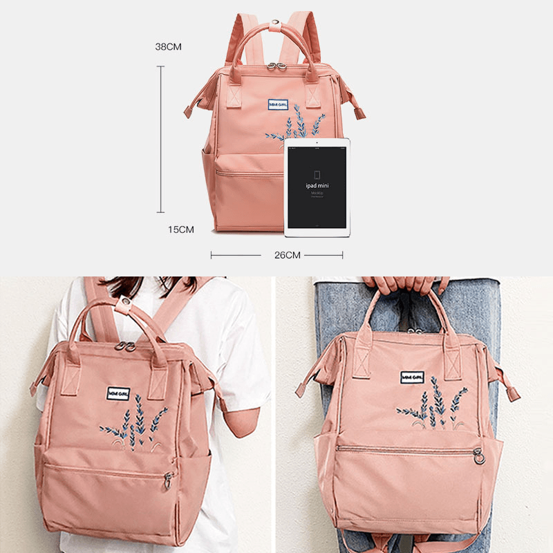 Women anti Theft Waterproof Embroidery Casual Backpack School Bag - MRSLM