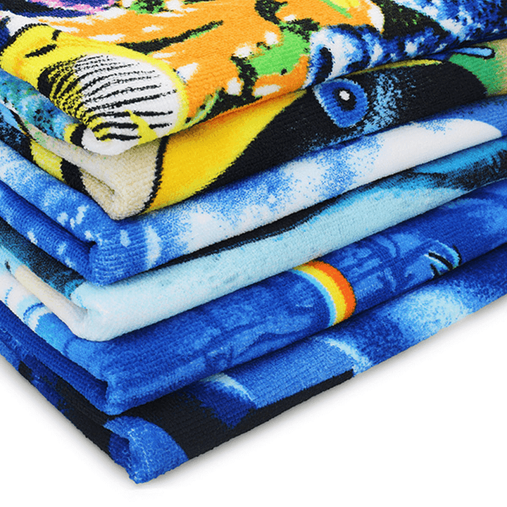 70X150Cm Blue Dolphin Penguin Print Absorbent Microfiber Beach Towels Quick Dry Bath Towel - MRSLM