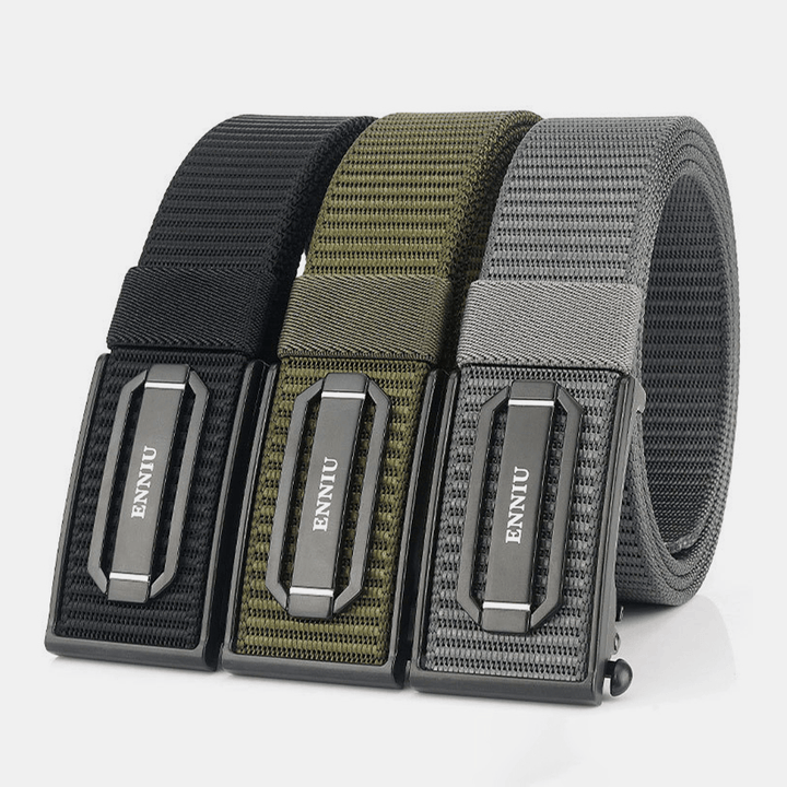 Men Nylon Braided 120Cm Rectangle Automatic Buckle Casual Wild Belts Training Tactical Belts - MRSLM