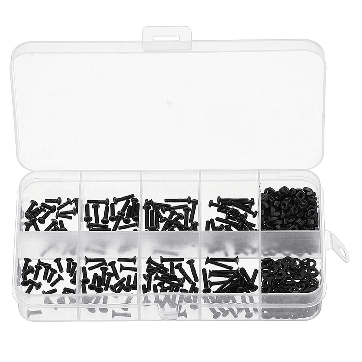 Suleve™ M2CH4 480Pcs M2 Hex Socket Button&Flat Head Screw Carbon Steel Bolt Nut Assortment - MRSLM