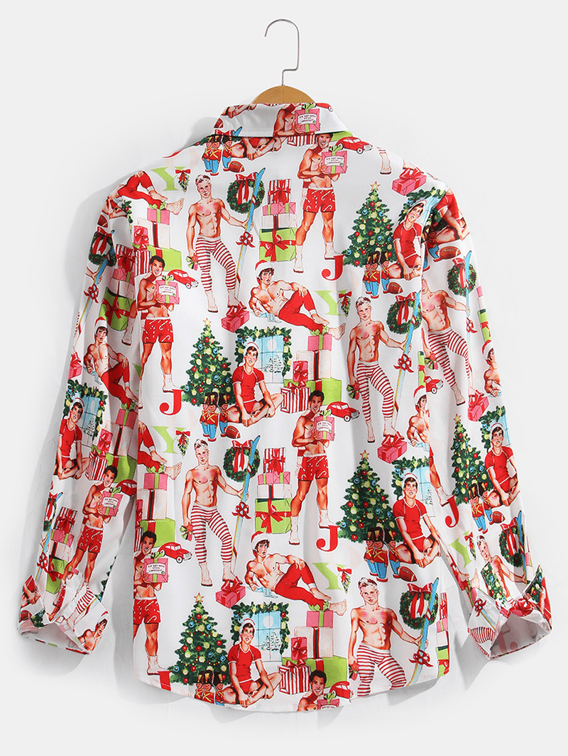 Christmas Style Mens Funny Figure Print Long Sleeve Shirts - MRSLM