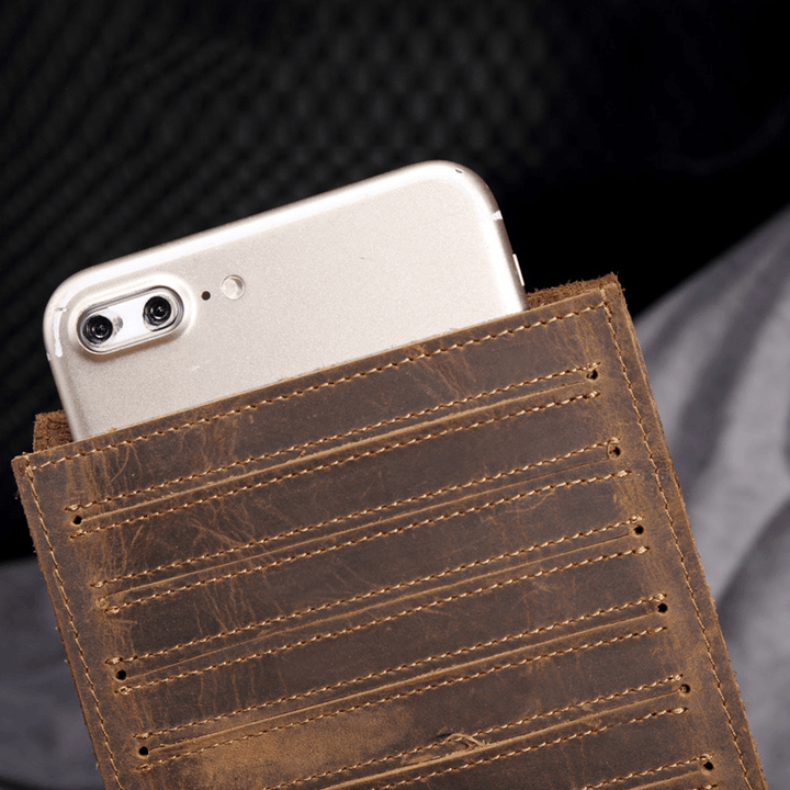 Men Genuine Leather Retro Business Solid Thin Multi-Slot Card Case Card Holder Wallet - MRSLM