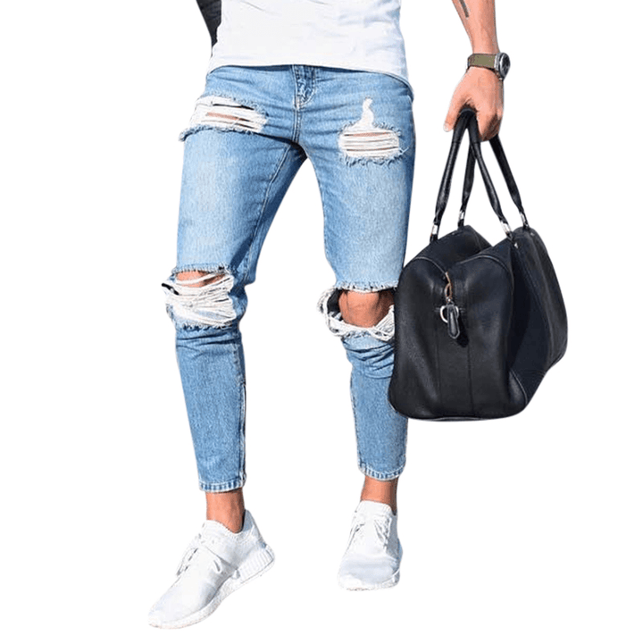 Ripped Stylish Low Waist Skinny Blue Jeans - MRSLM