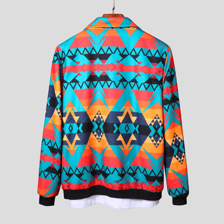 Mens Autumn Colorful Printing Zipper Long Sleeve Jacket - MRSLM