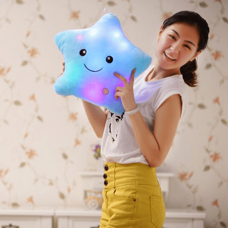 Smile Star LED Flash Light Stuffed Cushion Soft Cotton Plush Throw Pillow Decor Children Valentines Gift Toy - MRSLM