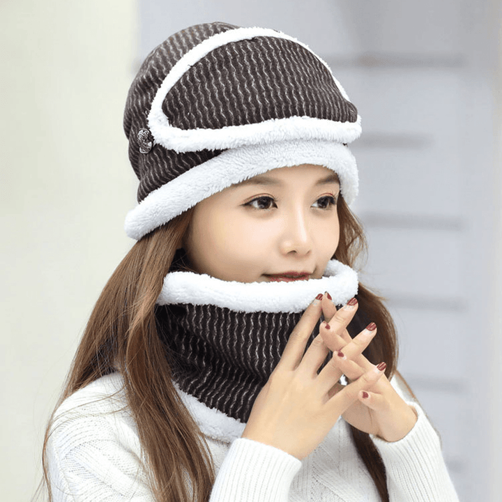 Women Thick Fleece Liner Multipurpose Knitted Hat Scarf - MRSLM