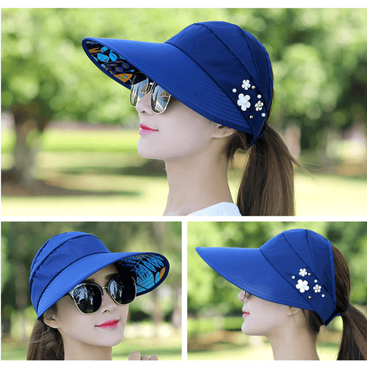 Women Ladies Summer Outdoor Anti-Uv Beach Sunscreen Sun Hat Flower Print Caps - MRSLM