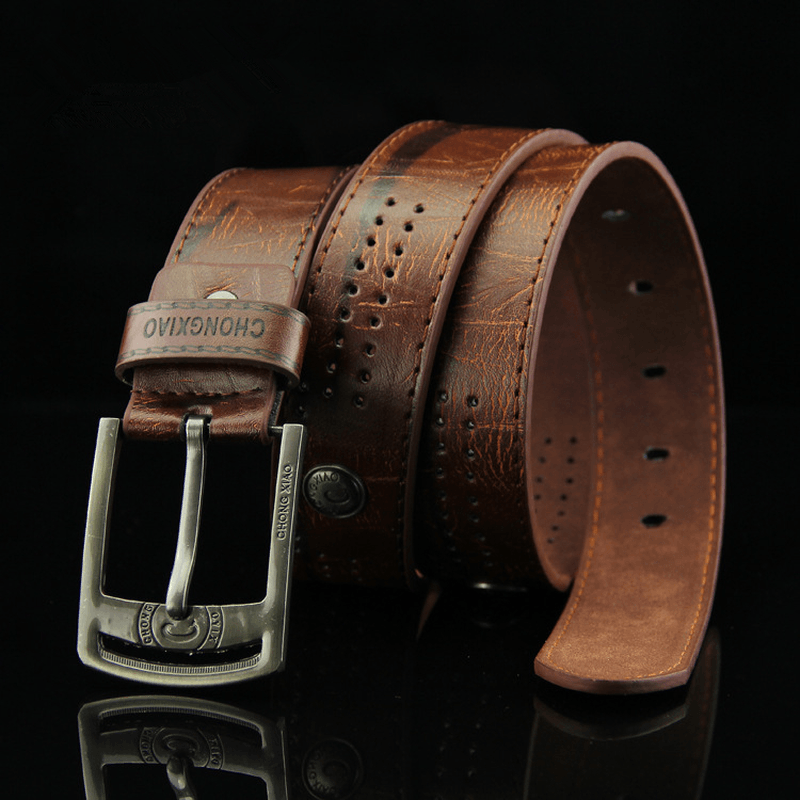 110CM Mens PU Leather Cowboy Belt Leisure Wild Porous Rivet Punk Pin Belt Waistband Strips - MRSLM