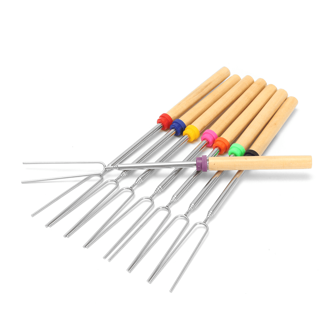 8 Pieces 32-Inch Colorful Telescopic Roasting Marshmallow Barbecue Skewers BBQ Stick Fork BBQ Tools - MRSLM