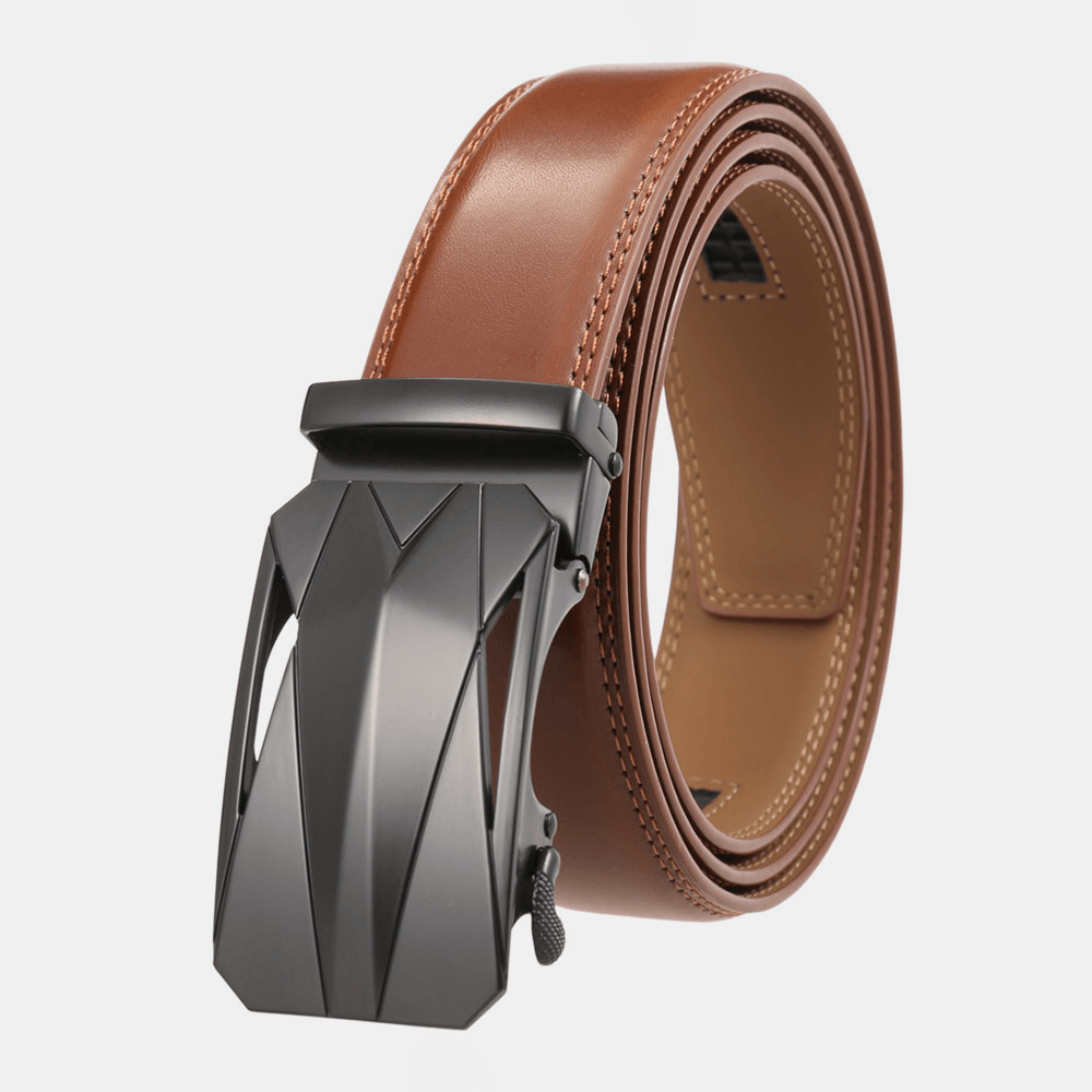 Men Genuine Leather Alloy Automatic Buckle Casual 3.5 CM Ratchet Cowhide Belt - MRSLM