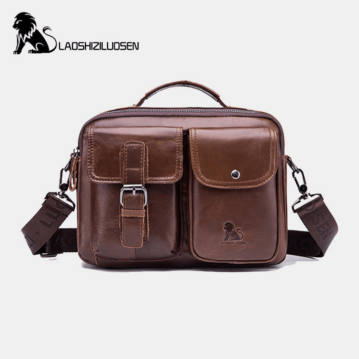 Men Genuine Leather Vintage Business Bag Crossbody Bag Handbag for Work - MRSLM