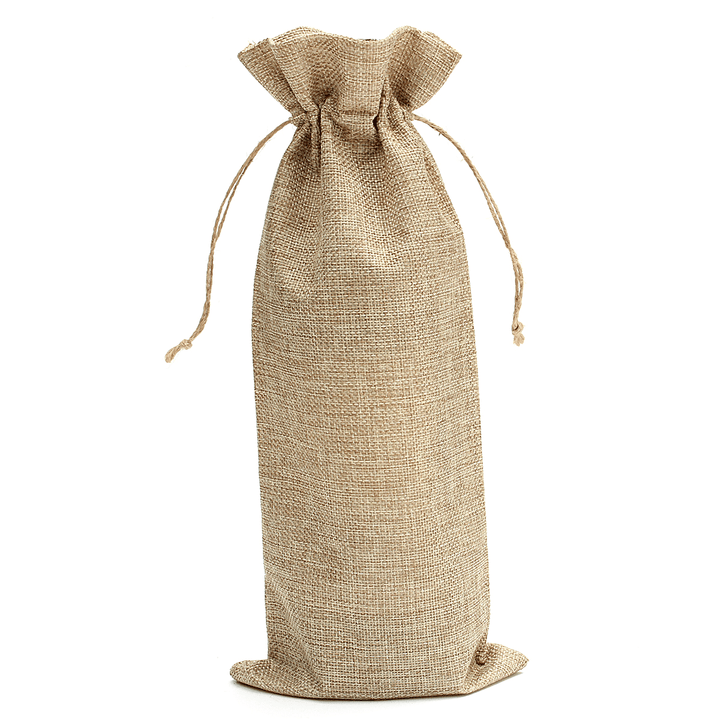 5PCS Natural Jute Burlap Vintage Wedding Favours Hessian Wine Bottle Bags Gift - MRSLM