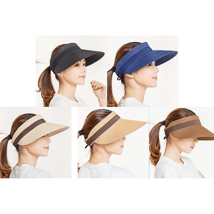 Women Summer Removable Top Sunshade Outdoor Straw Hat - MRSLM