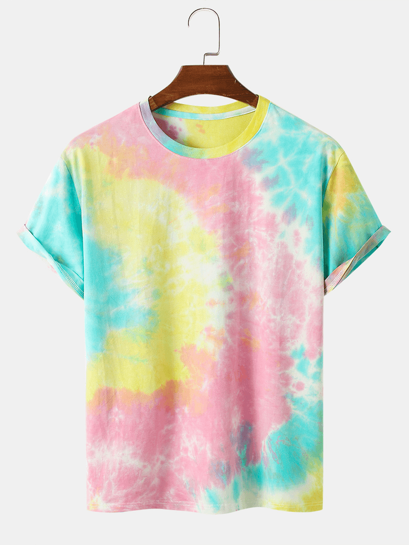 Mens Casual Butterfly Letter Print Street Tie Dye Short Sleeve T-Shirts - MRSLM