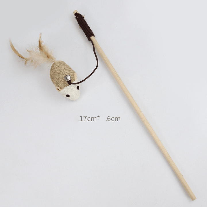 Wooden Pole Funny Cat Stick Feather Bell Interactive Toy Supplies - MRSLM