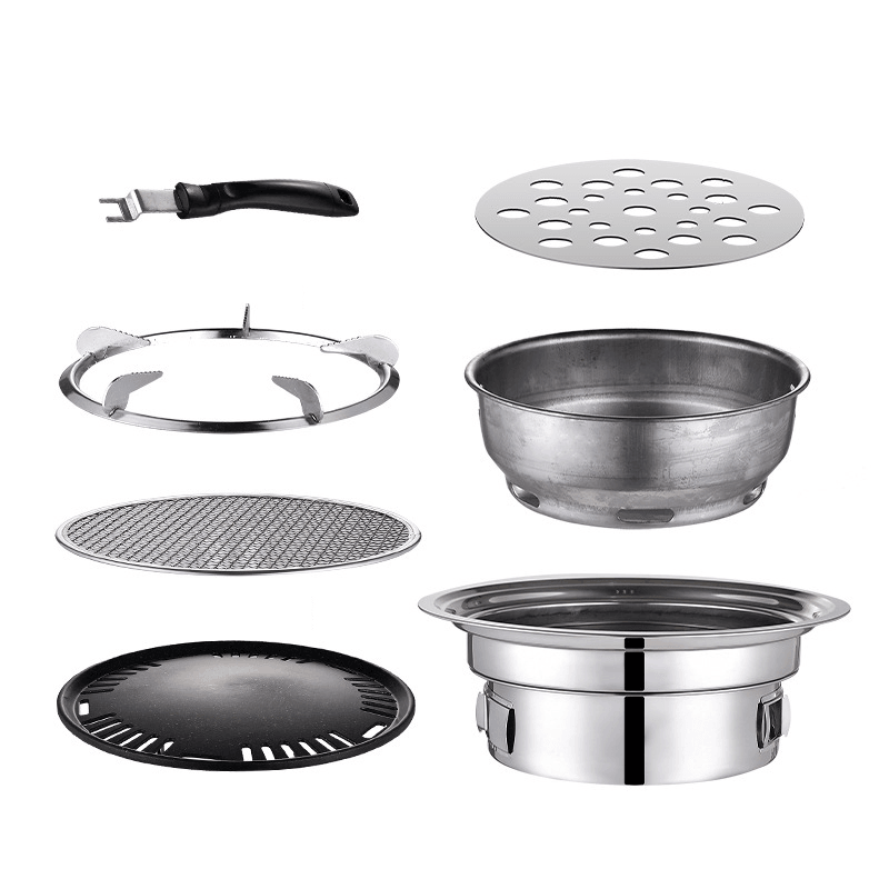 7Pcs/Set Stainless Steel Korean Charcoal Barbecue Grill Home/Outdoor Camping Portable Smokeless Barbecue Stove - MRSLM