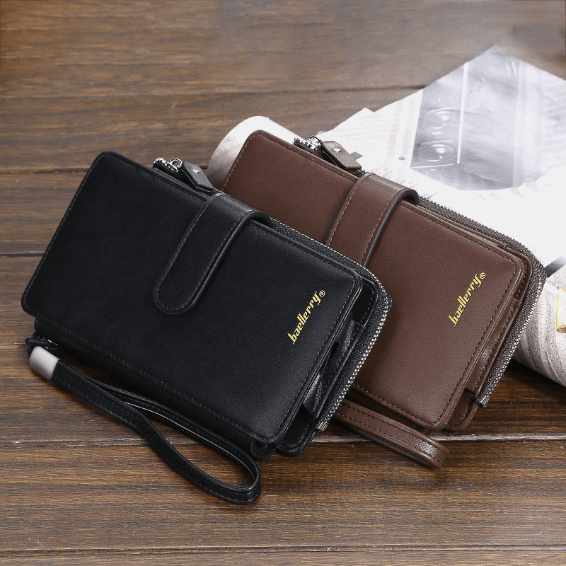 Baellerry Men Faux Leather Long Wallet Phone Bag Card Holder Clutches Bag for Business - MRSLM