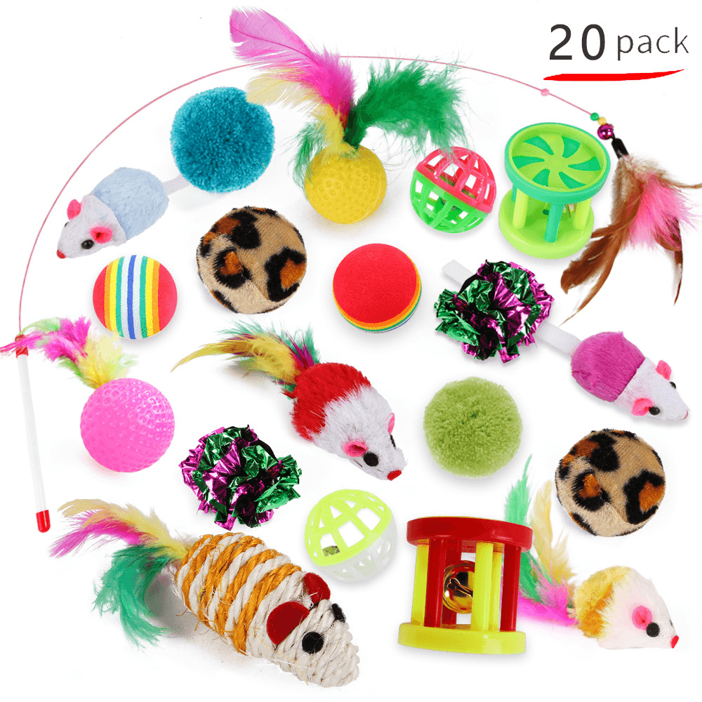 Cat Toys, Funny Cat Stick, Sisal, Mouse, Cat Supplies 20-Piece Set - MRSLM