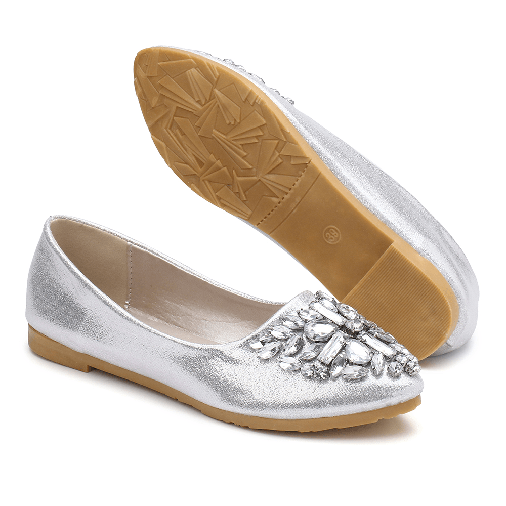 Women Sweet Rhinestone Ladies Lightweight Rhinestone Dressy Flats - MRSLM