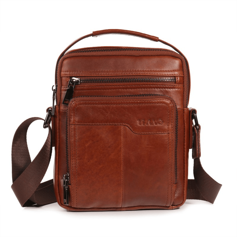 Men Genuine Leather Business Multi-Pocket Shoulder Bag Phone Bag - MRSLM