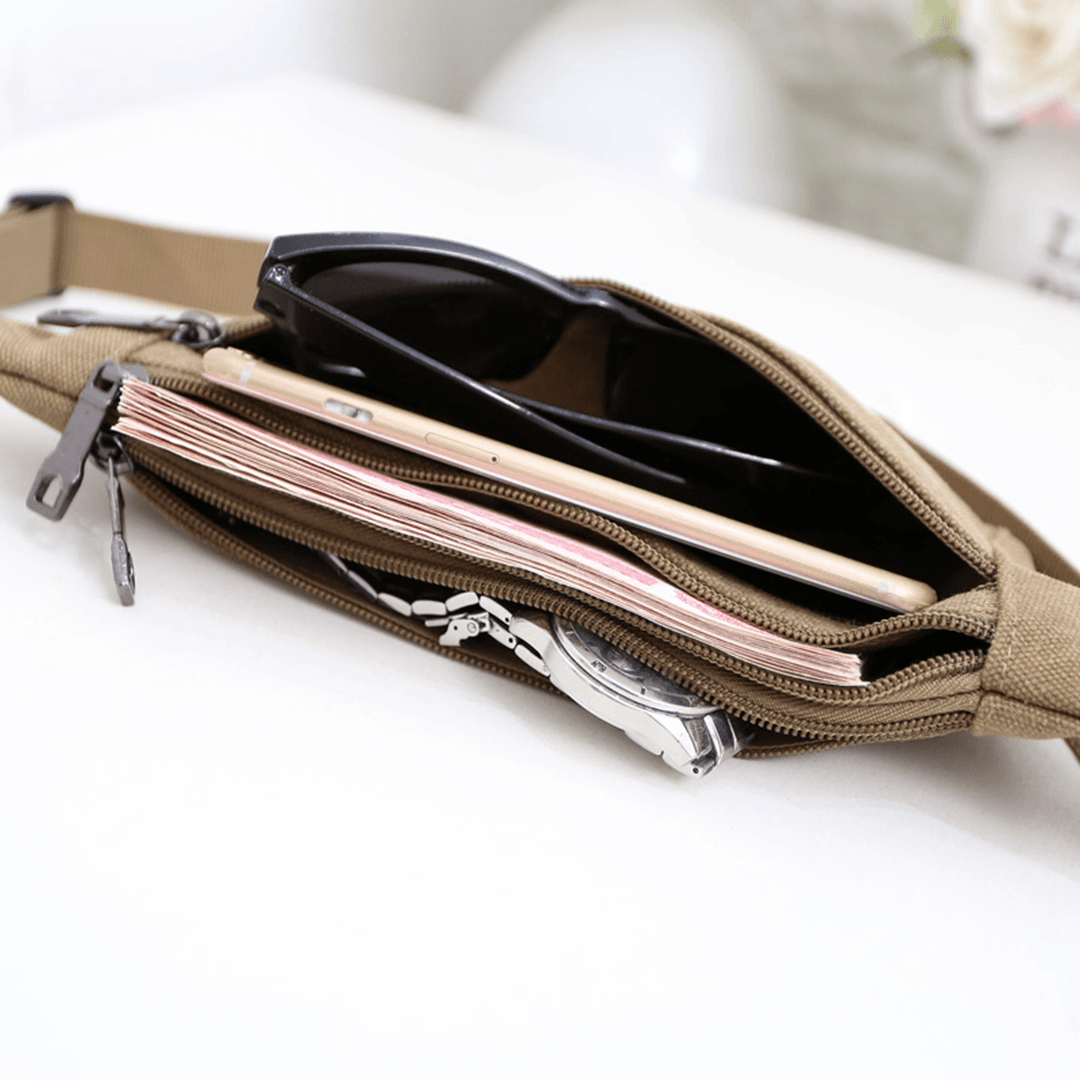 Unisex Canvas Waist Bag Waist Belt Bag Fanny Pack Hip Pouch Travel Sports Phone Pocket - MRSLM