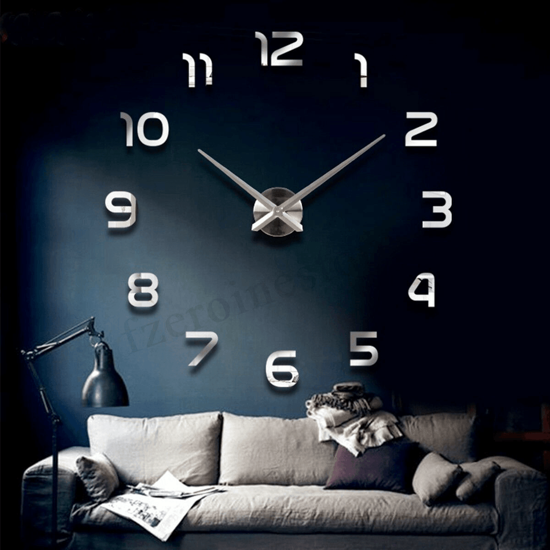 3D DIY Wall Sticker Clock Large Size Mirror Surface Decor Quartz - MRSLM