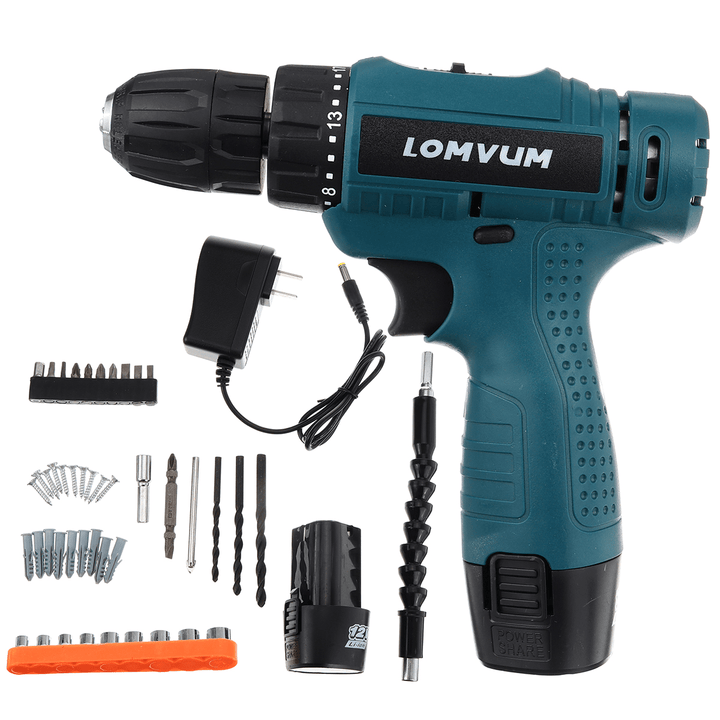 Multifunctional Electric Drill 21+1 Torque Screwdriver 12V Rechargeable Dual Speed Power Tools W/ 2Pcs Battery - MRSLM