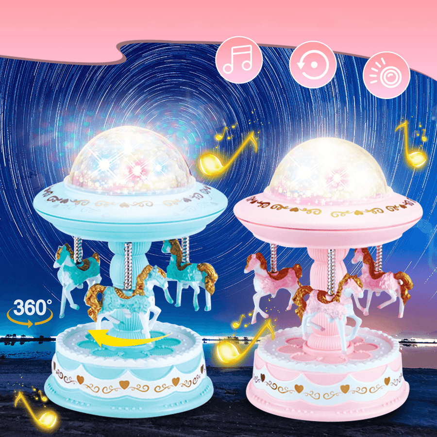 Carousel Music Box Starry Light 3-Horse Automatic Lifting Rotating Girls Gift - MRSLM