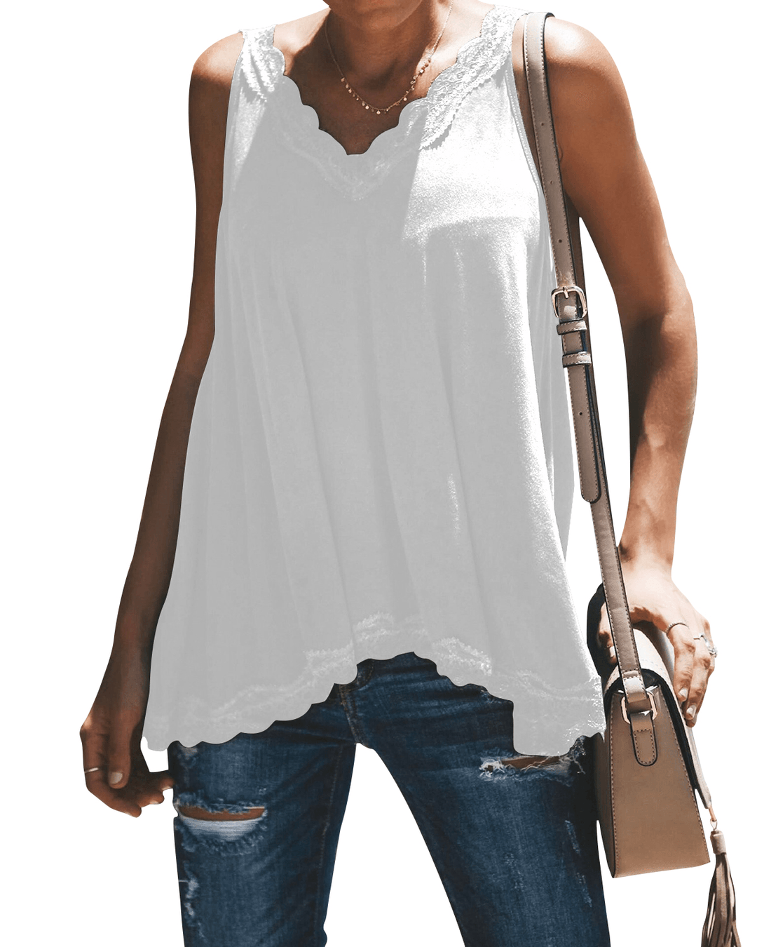 Casual Summer V-Neck Lace Patchwork Sleeveless Tank Top - MRSLM