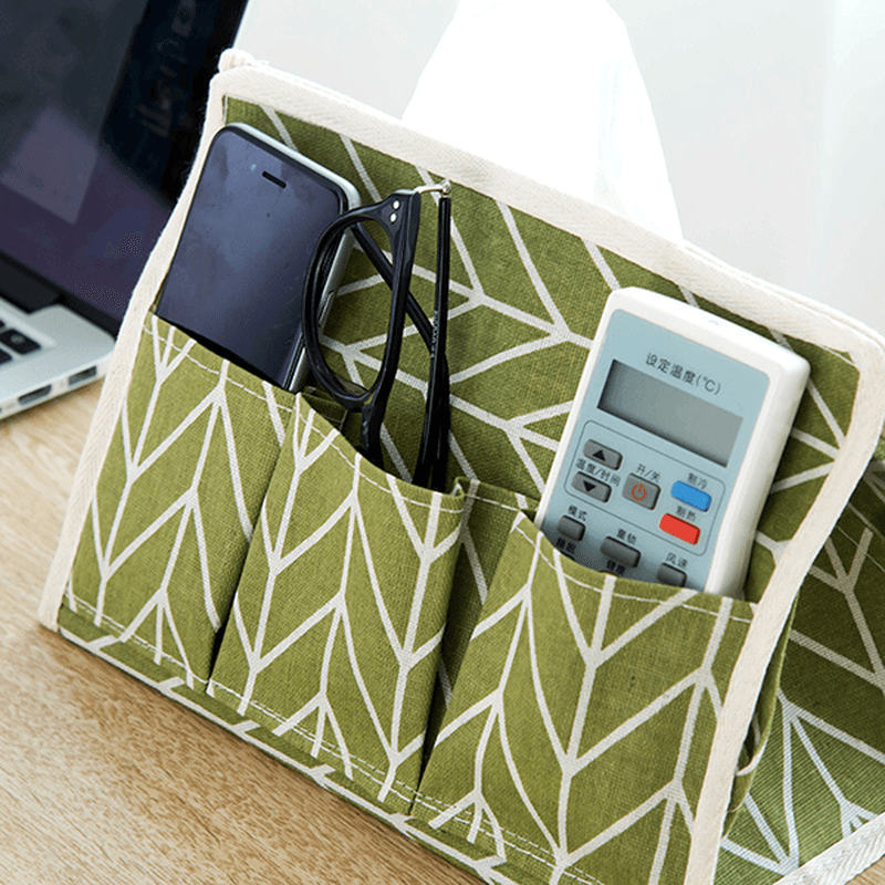 Creative Linen Cloth Tissue Box Multifunctional Six-Pocket Drawer Box Desktop Storage Box - MRSLM