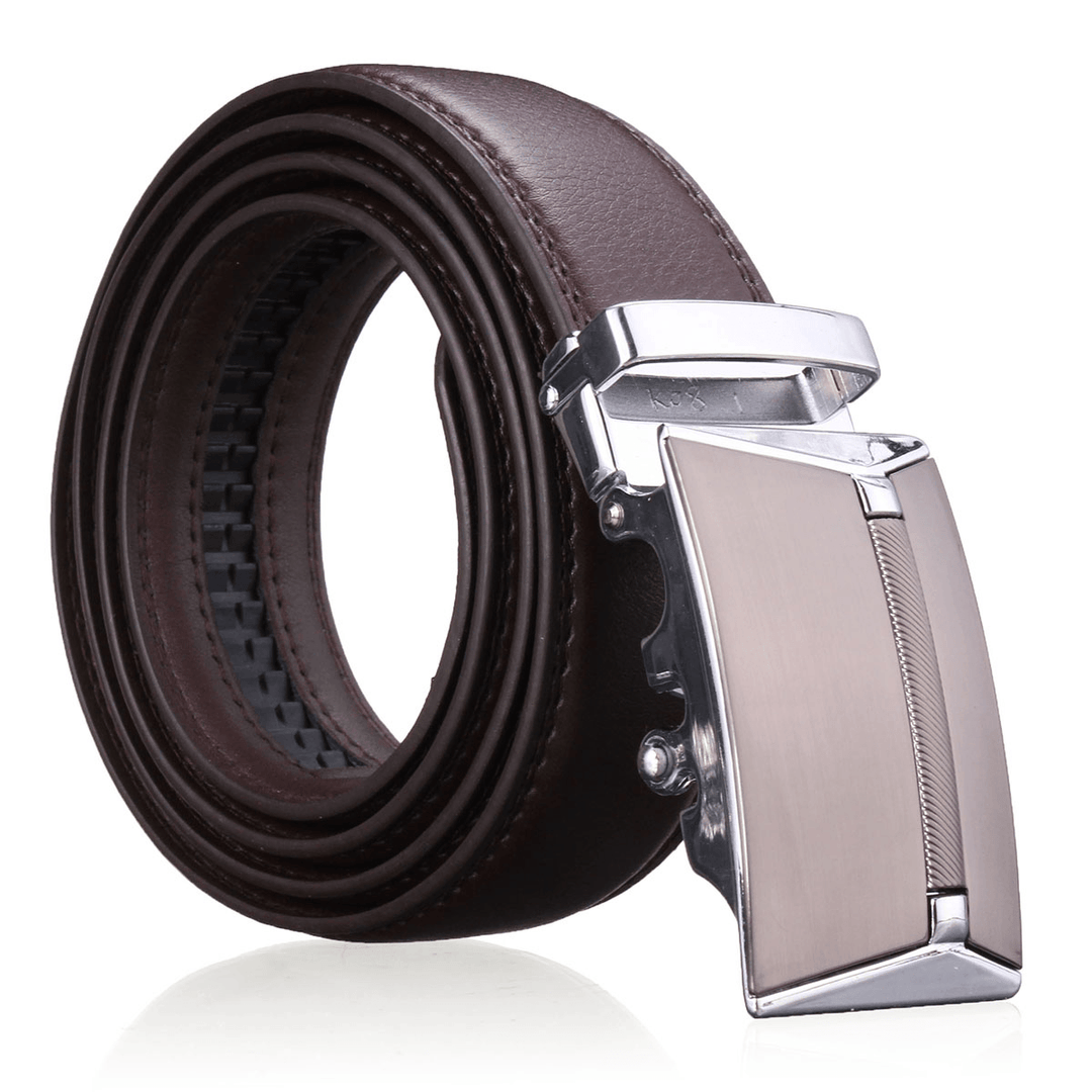 Men Second Floor Cowhide Leather Belt Automatic Buckle Black Brown Waist Strap Waistband - MRSLM