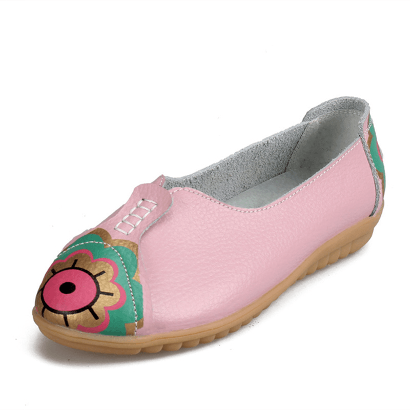 Sun Eye Flower Pattern Soft Leather Slip-Ons Lazy Driving Flat Loafers - MRSLM