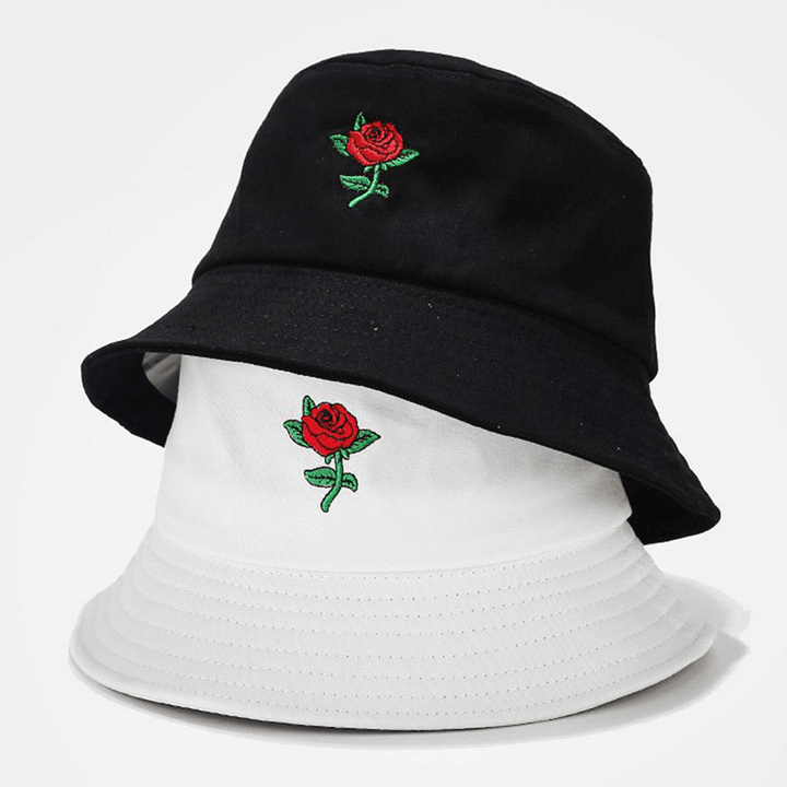 Women Summer UV Protection Floral Pattern Embroidery Casual Cute Sun Hat Bucket Hat - MRSLM