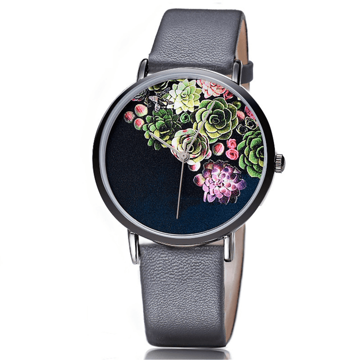 BAOSAILI 1011 Fashion Women Ultra-Thin Watch Case Flower Pattern Dial Leather Strap Quartz Watch - MRSLM