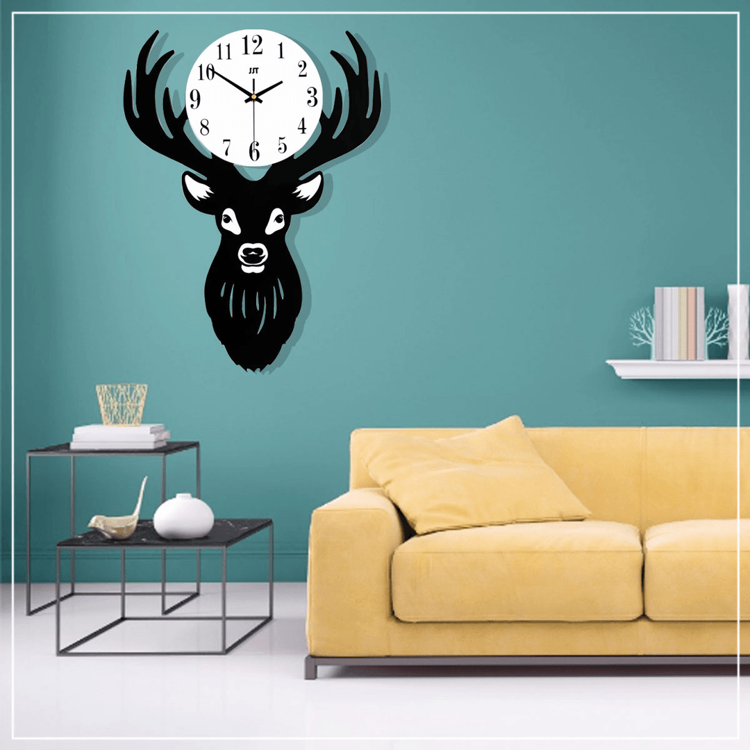 Deer Head Wall Clock Density Fibreboard Home Living Room Nordic Minimalist - MRSLM