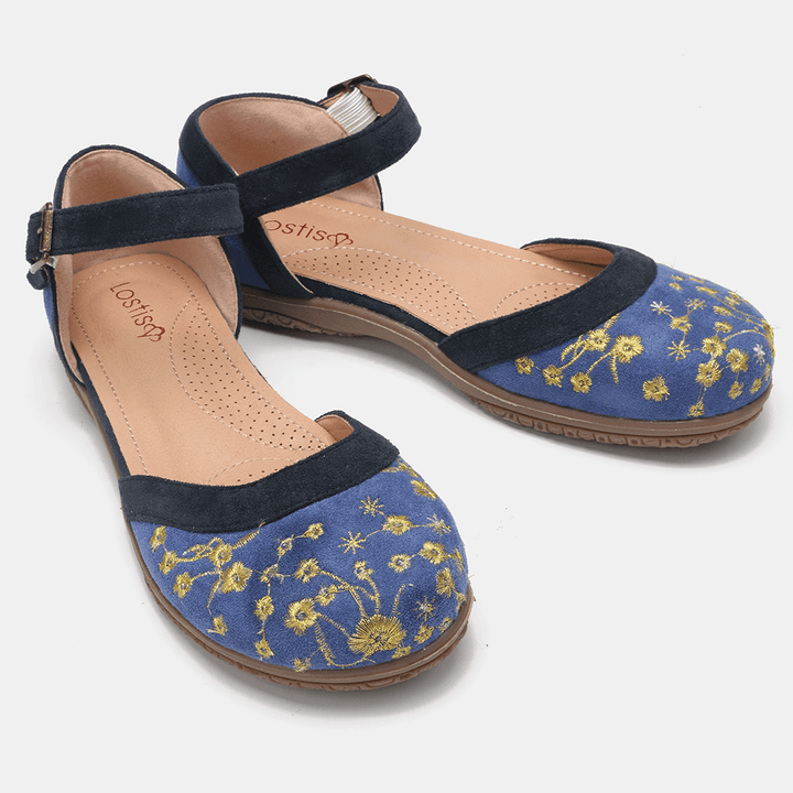 LOSTISY Women Flower Embroidery Soft Sole Slip Resistant Casual Flats - MRSLM