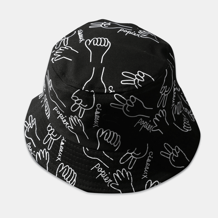 Unisex Cotton Letters Line Drawing Gestures Graffiti Fashion Sunshade Bucket Hat - MRSLM