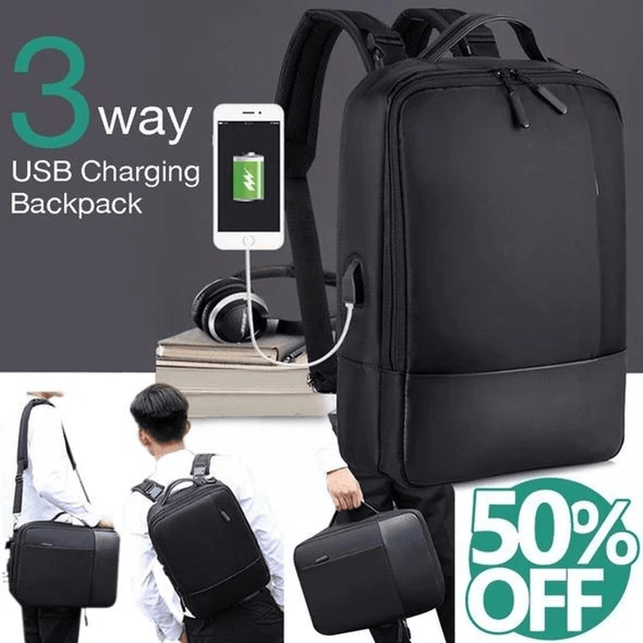 Men New Multifunctional Backpack Shoulder Bag Business Bag with USB Charging Port - MRSLM